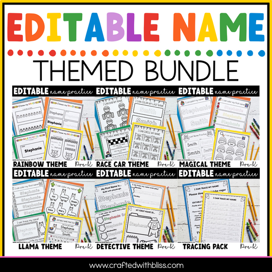 Editable Name Practice Printable PreK Writing Center Life Skill Mini Bundle