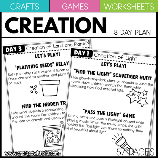 Creation Bible Story Worksheet Games Crafts Christian Sunday School Prek-1