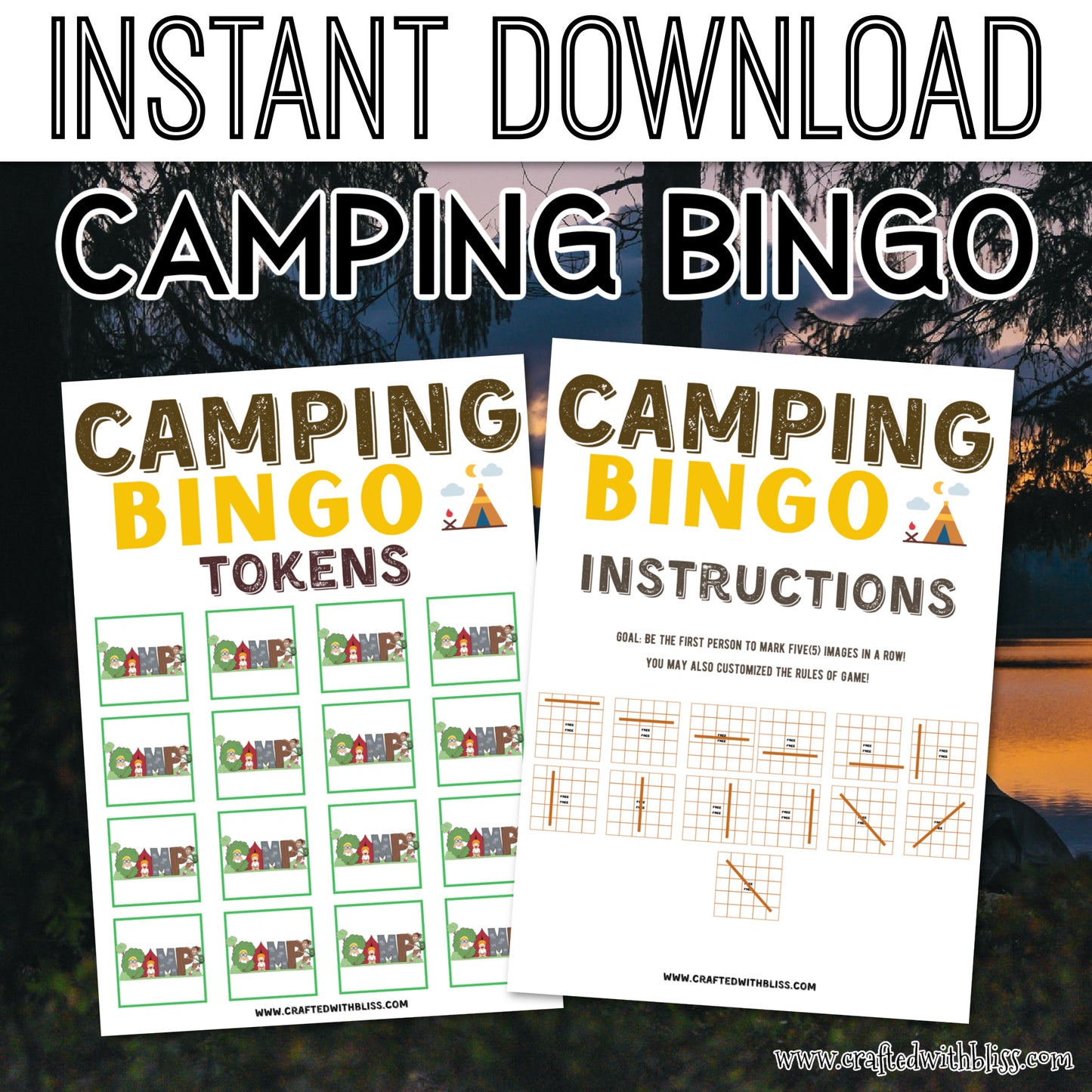 Camping Bingo For Kids - 10 Cards