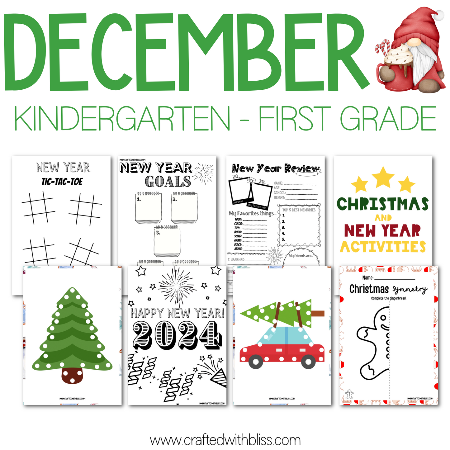 December Christmas Kindergarten - First Grade Activities Super Bundle, Christmas Party Classroom Games and Activities BINGO Cards Game Night