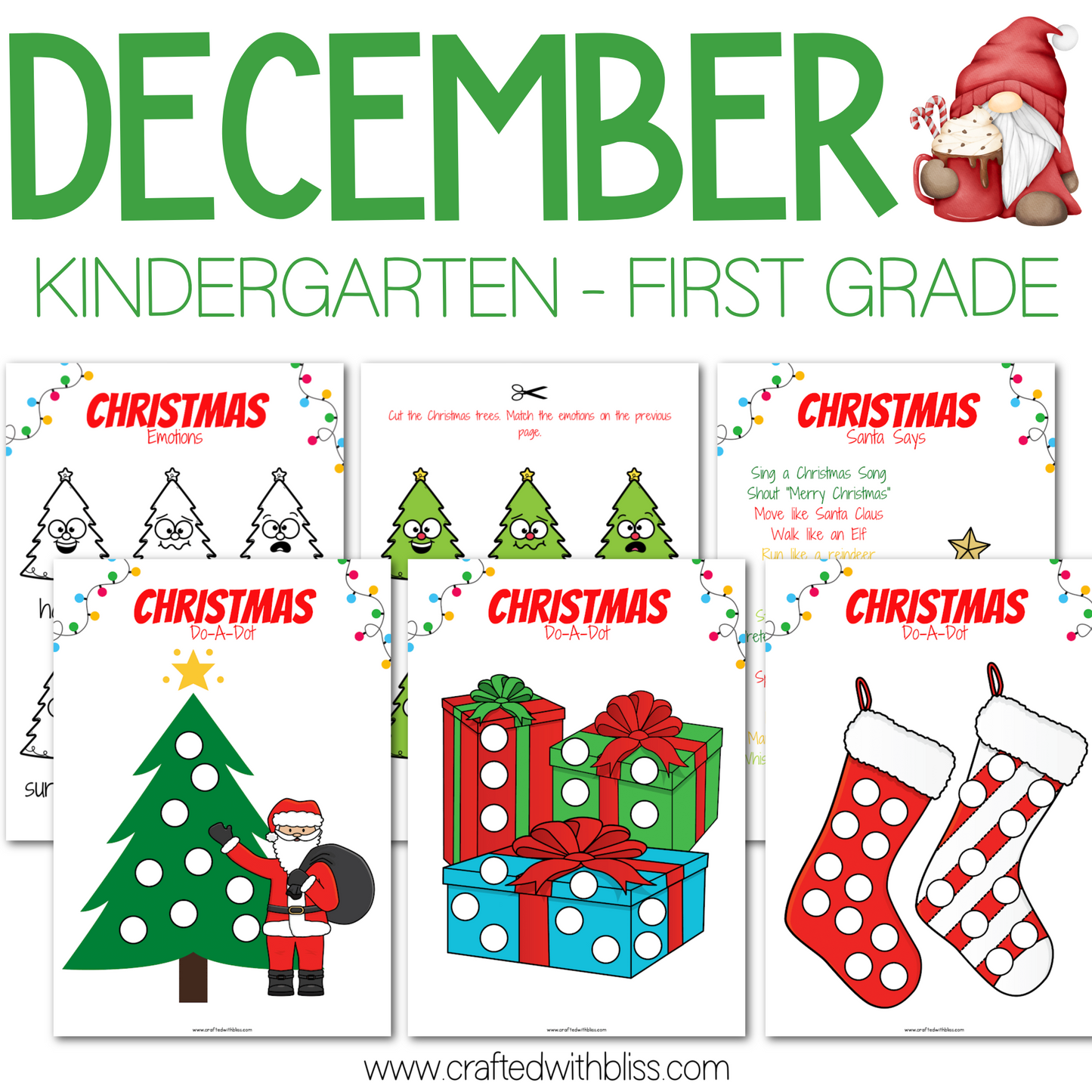 December Christmas Kindergarten - First Grade Activities Super Bundle, Christmas Party Classroom Games and Activities BINGO Cards Game Night