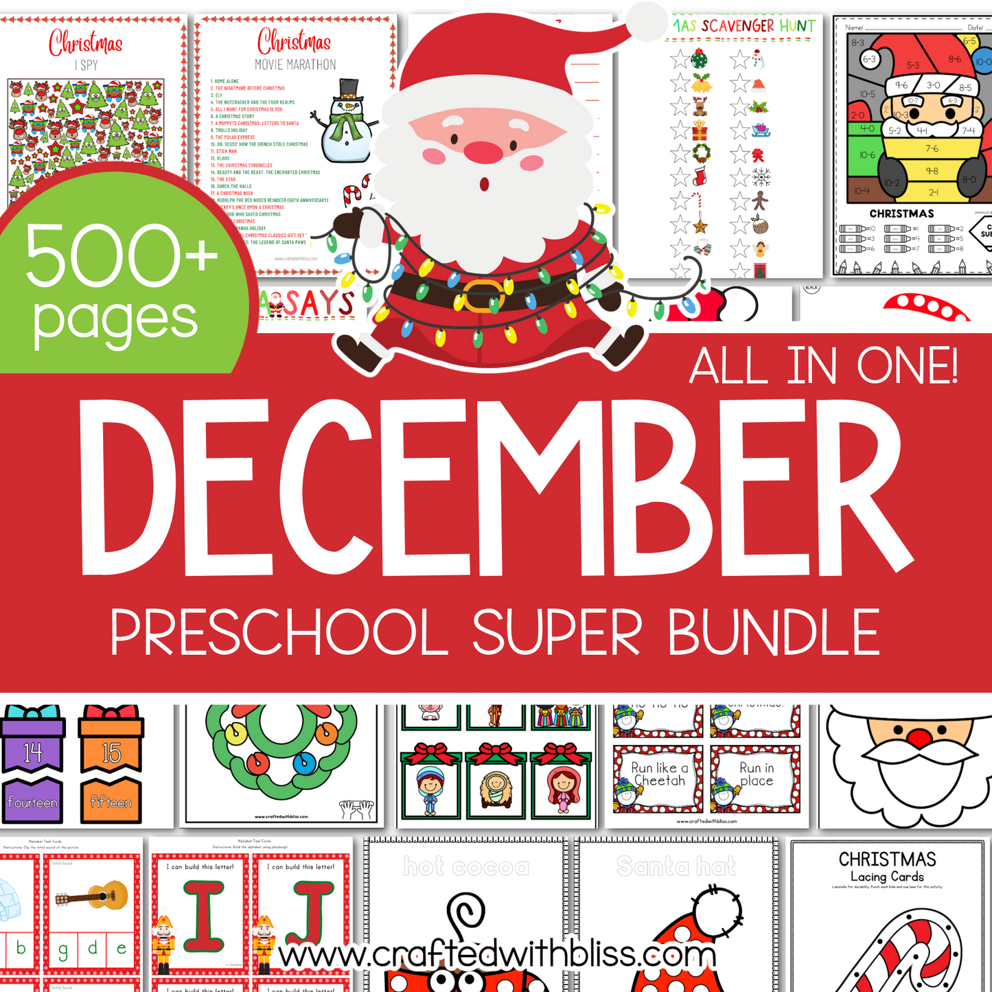 December Preschool Super Bundle, Christmas Kindergarten Activities, Daycare Craft Worksheet, Printable Winter Activities Kids, Homeschool