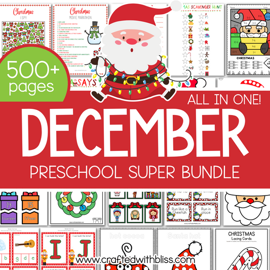 December Preschool Super Bundle, Christmas Kindergarten Activities, Daycare Craft Worksheet, Printable Winter Activities Kids, Homeschool