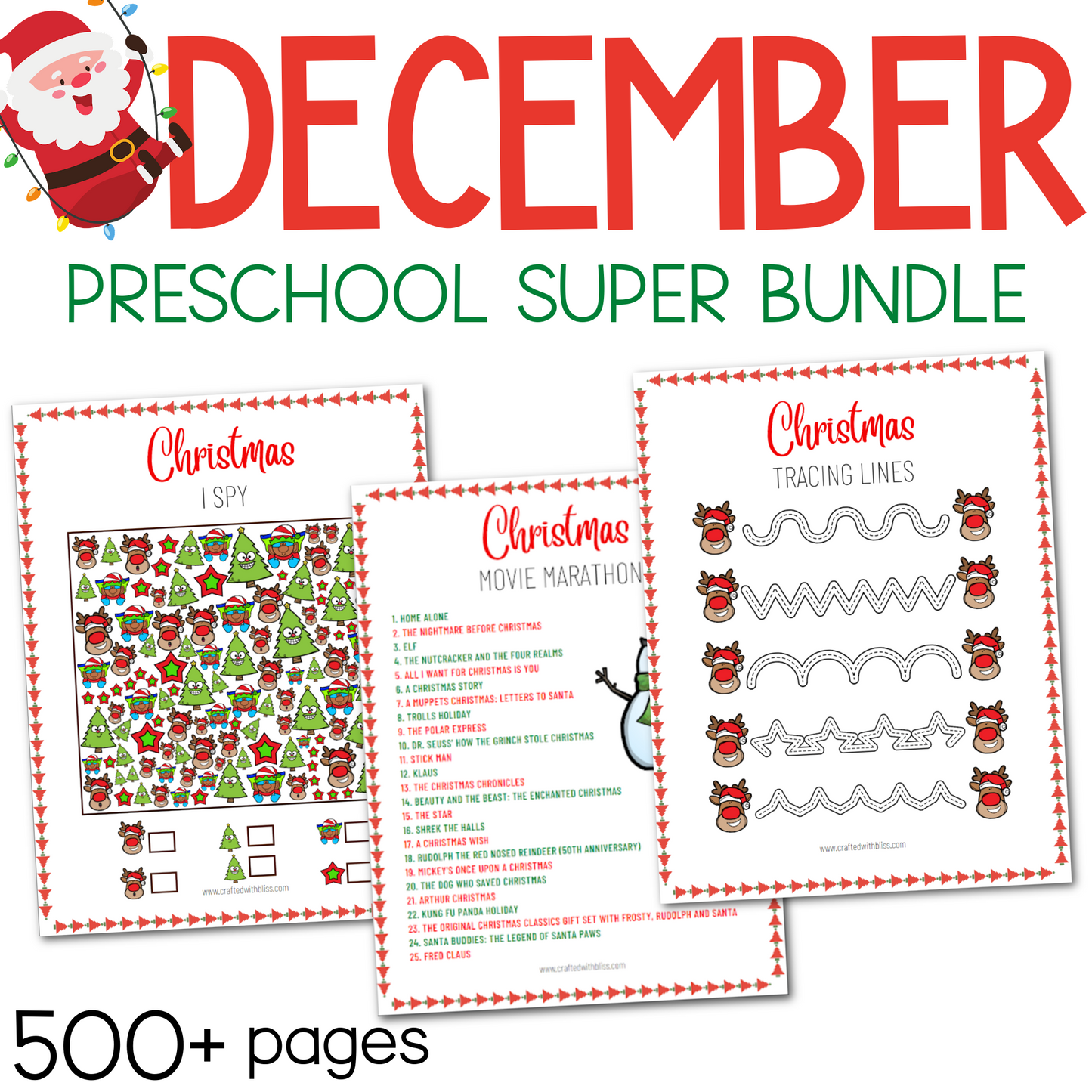 December Preschool Super Bundle, Christmas Kindergarten Activities, Daycare Craft Worksheet, Printable Winter Activities Kids, Homeschool