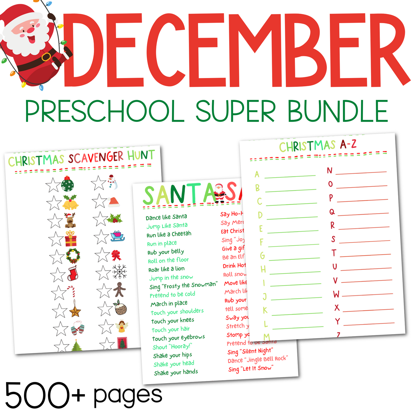 December Preschool Super Bundle, Christmas Kindergarten Activities, Daycare Craft Worksheet, Printable Winter Activities Kids, Homeschool