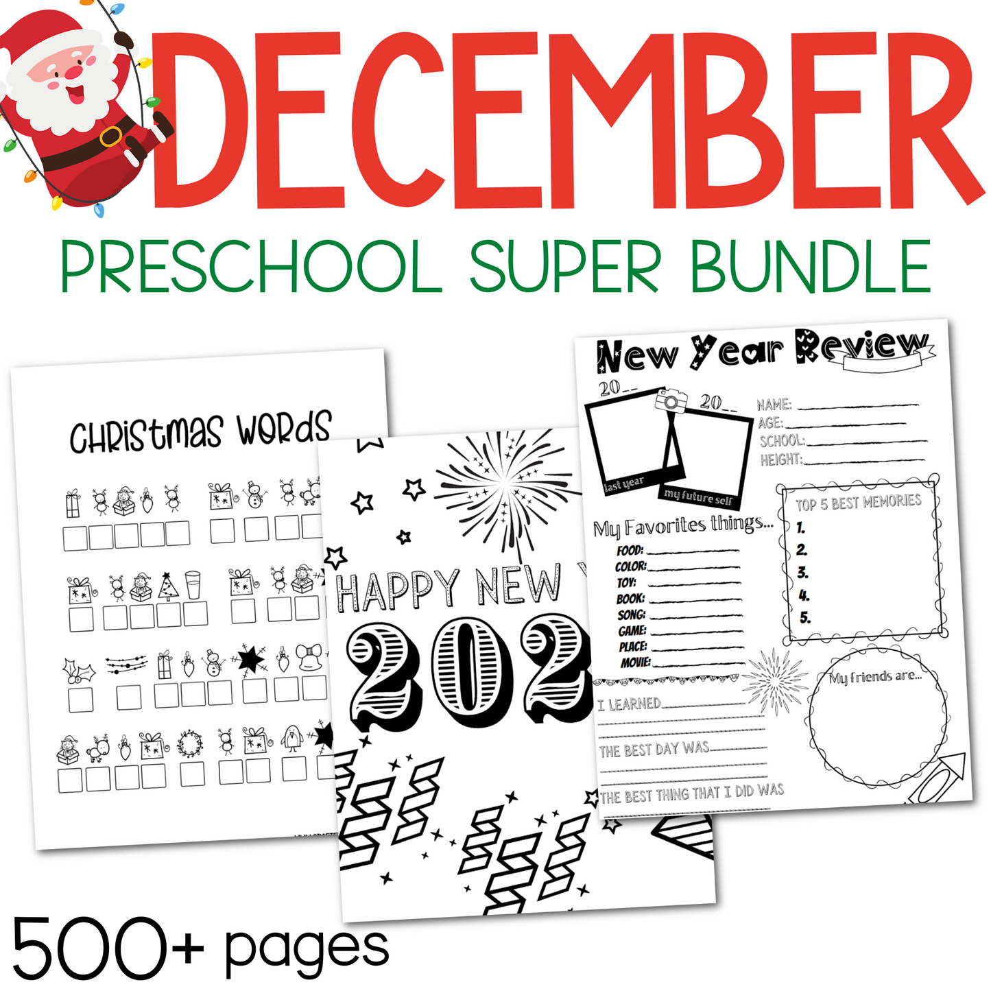 December Preschool Super Bundle, Christmas Kindergarten Activities, Daycare Craft Worksheet, Printable Winter Activities Kids, Homeschool