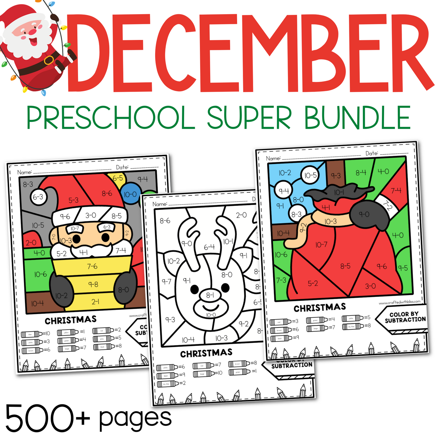December Preschool Super Bundle, Christmas Kindergarten Activities, Daycare Craft Worksheet, Printable Winter Activities Kids, Homeschool