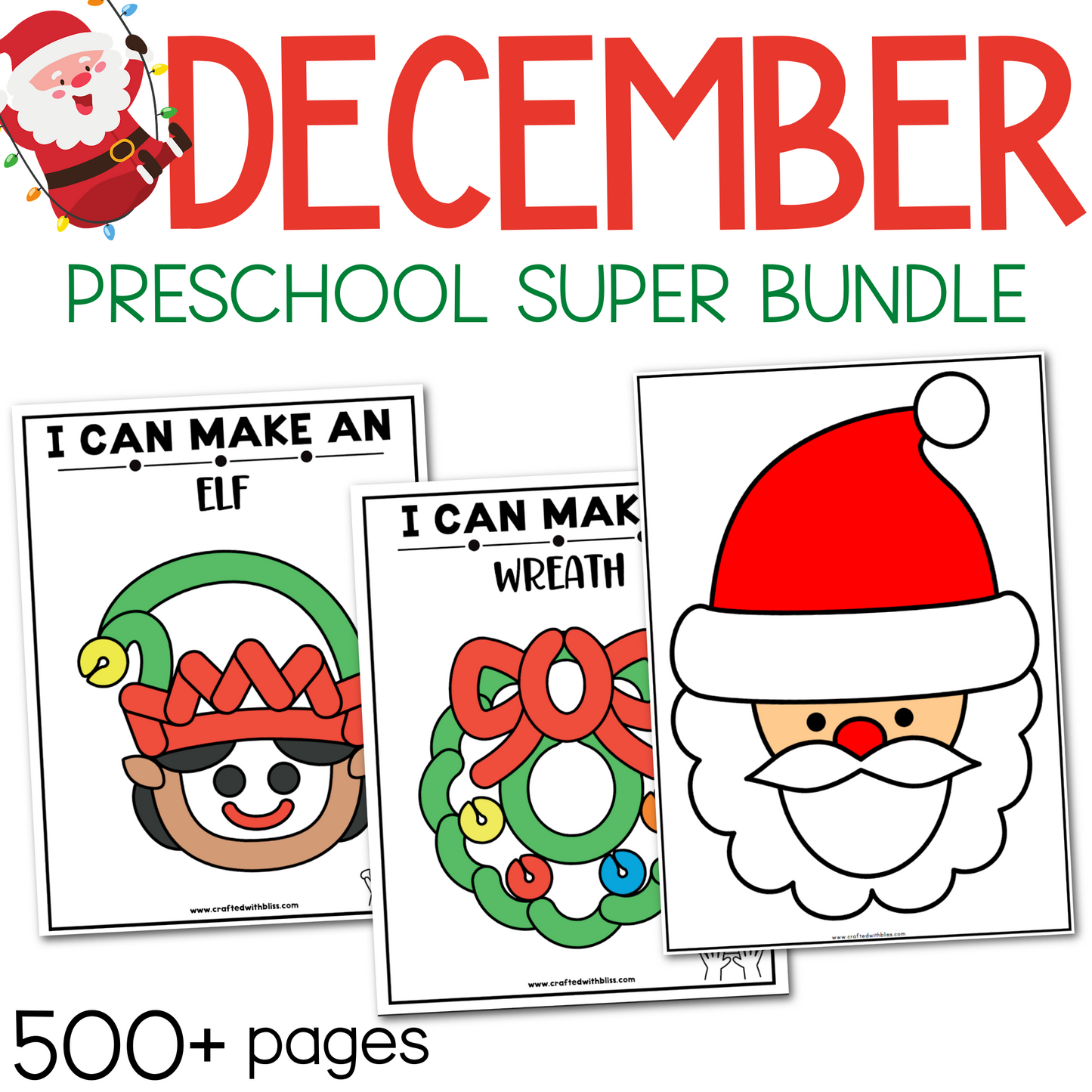 December Preschool Super Bundle, Christmas Kindergarten Activities, Daycare Craft Worksheet, Printable Winter Activities Kids, Homeschool