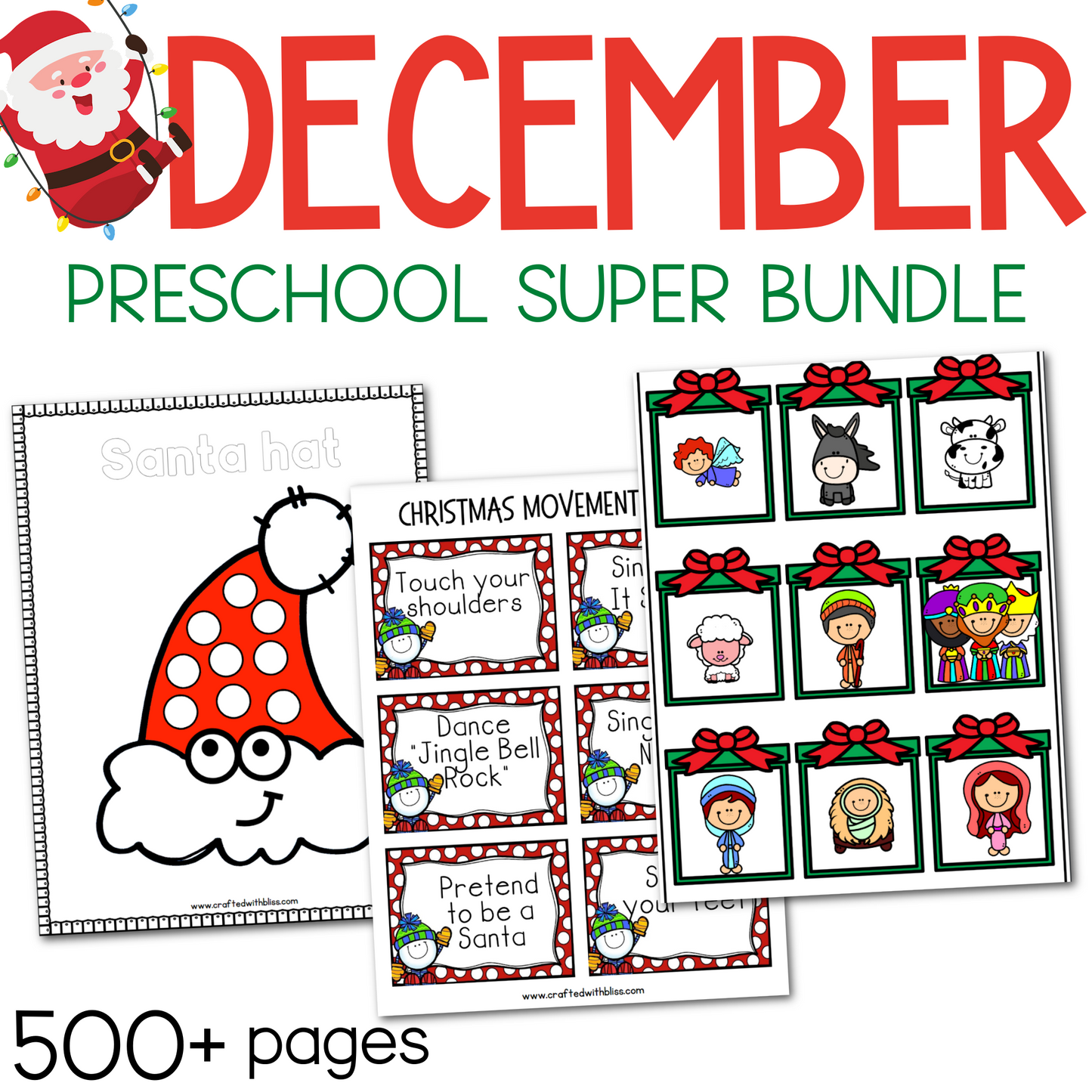 December Preschool Super Bundle, Christmas Kindergarten Activities, Daycare Craft Worksheet, Printable Winter Activities Kids, Homeschool