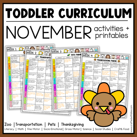 November Toddler Curriculum Activities and Printable Tot School Homeschool