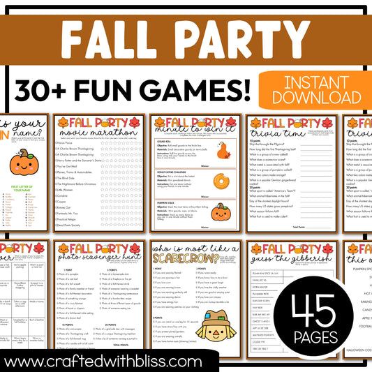 Printable Fall Party Games For All Bundle 30+ Games