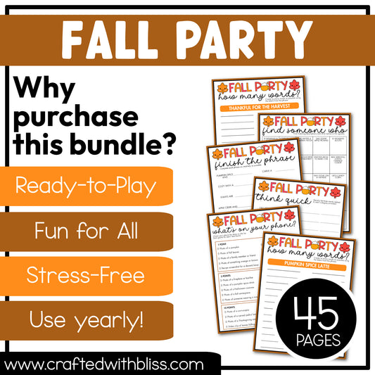 Printable Fall Party Games For All Bundle 30+ Games