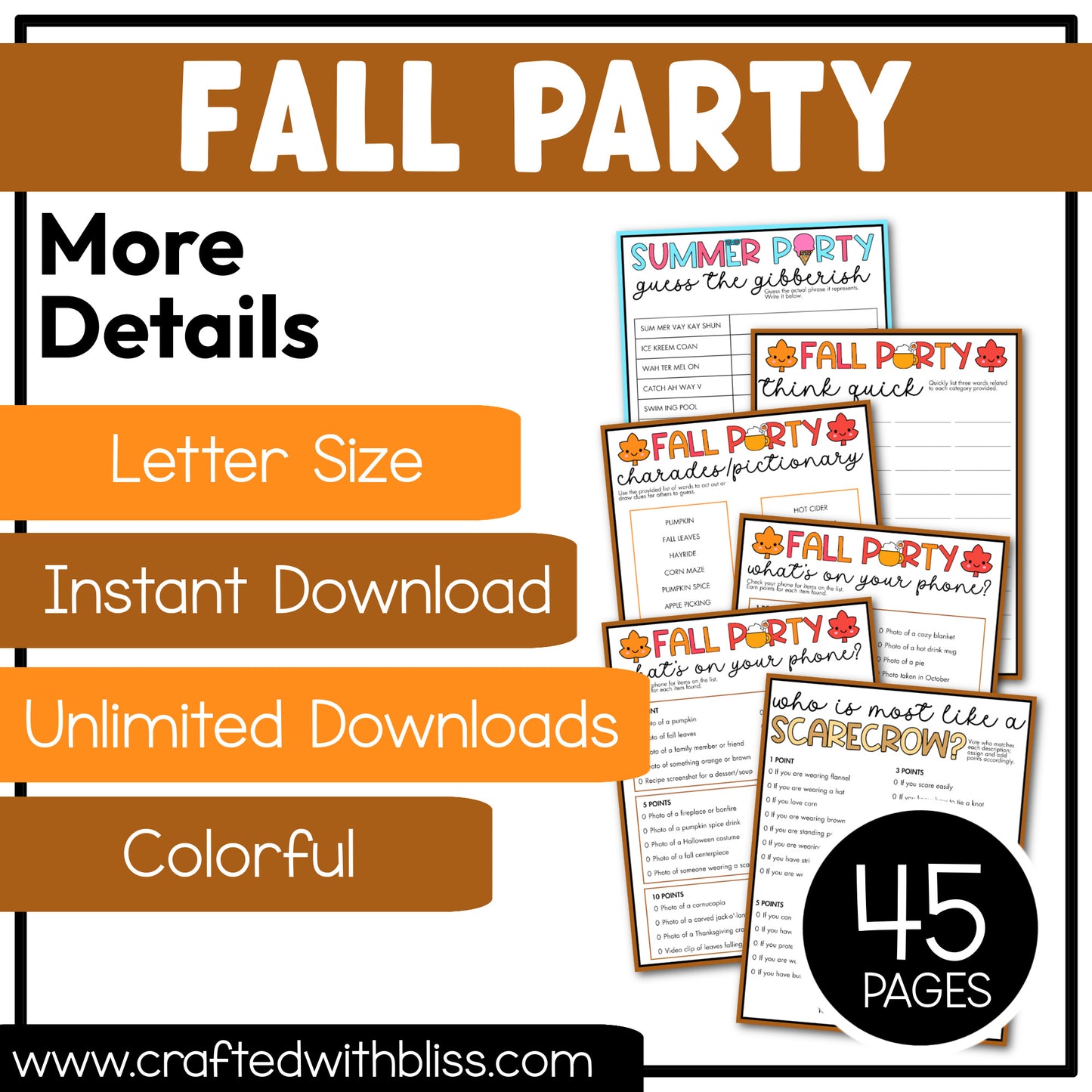 Printable Fall Party Games For All Bundle 30+ Games