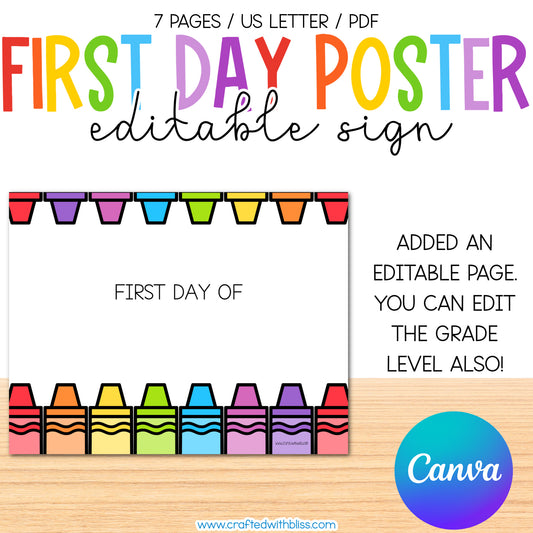 Editable First Day of School Poster Rainbow Theme | Canva Template | Rainbow