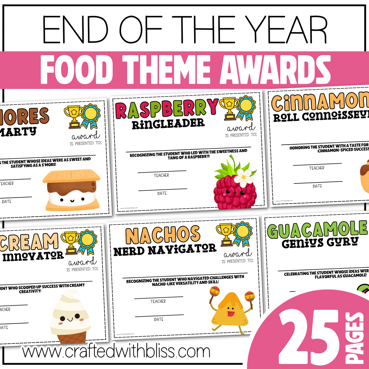 Editable End of the Year Awards Classroom Certificate Food Theme