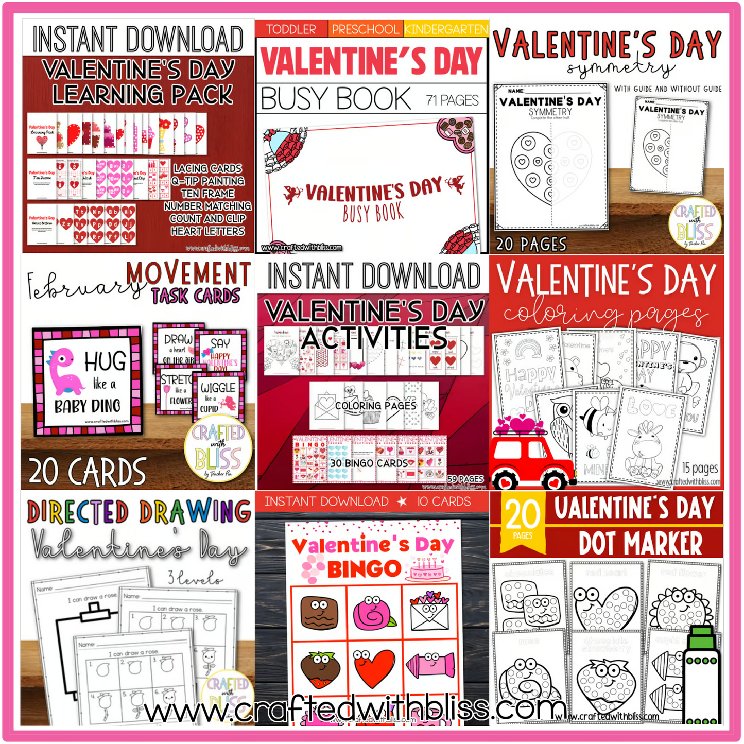 February Preschool-Kindergarten Bundle, February Kindergarten Activities, Daycare Craft Worksheet, Printable Feb Activities Kids Homeschool