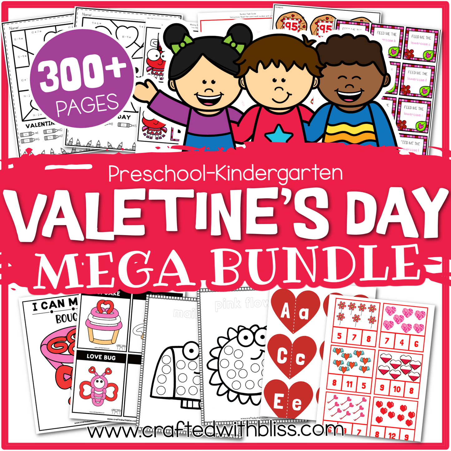 February Preschool-Kindergarten Bundle, February Kindergarten Activities, Daycare Craft Worksheet, Printable Feb Activities Kids Homeschool