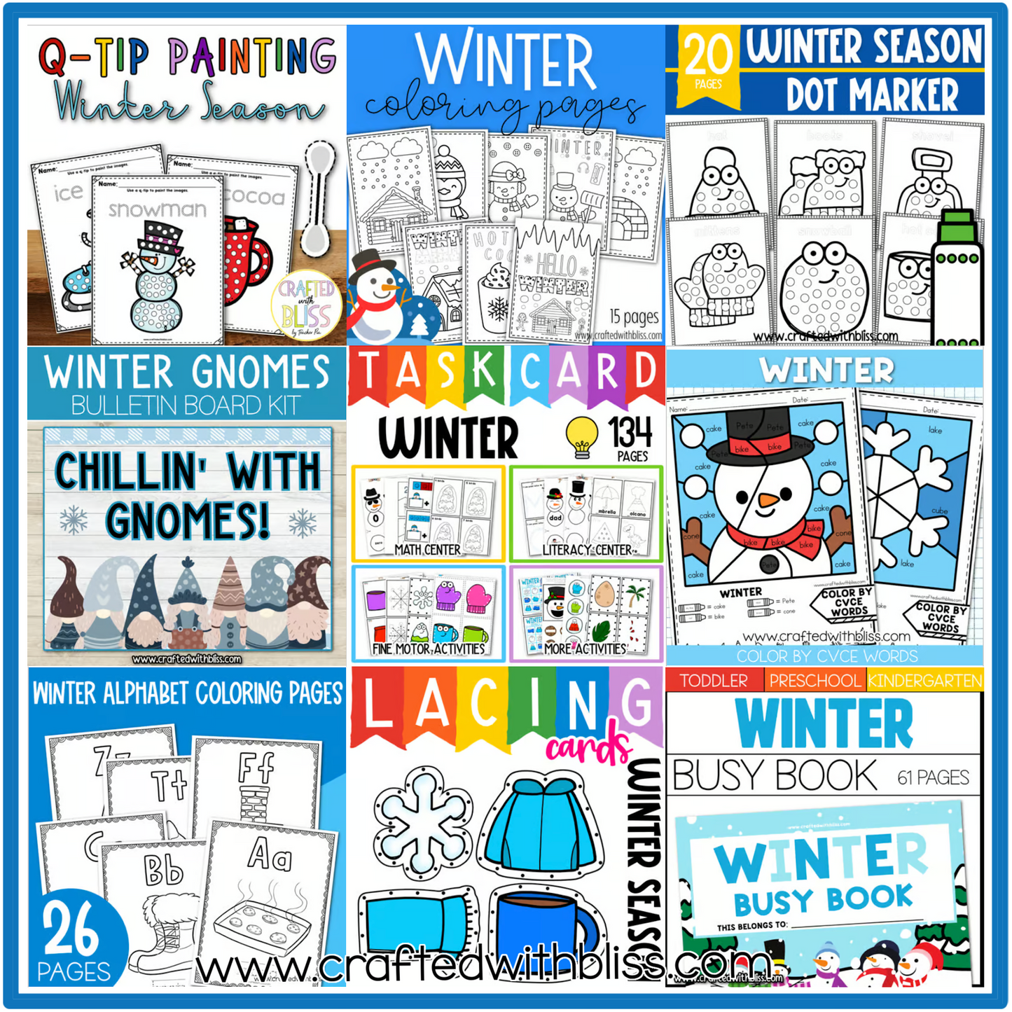 January Preschool-Kindergarten Bundle, January Kindergarten Activities, Daycare Craft Worksheet, Printable Winter Activities Kids Homeschool