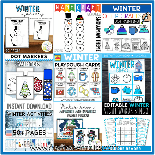January Preschool-Kindergarten Bundle, January Kindergarten Activities, Daycare Craft Worksheet, Printable Winter Activities Kids Homeschool