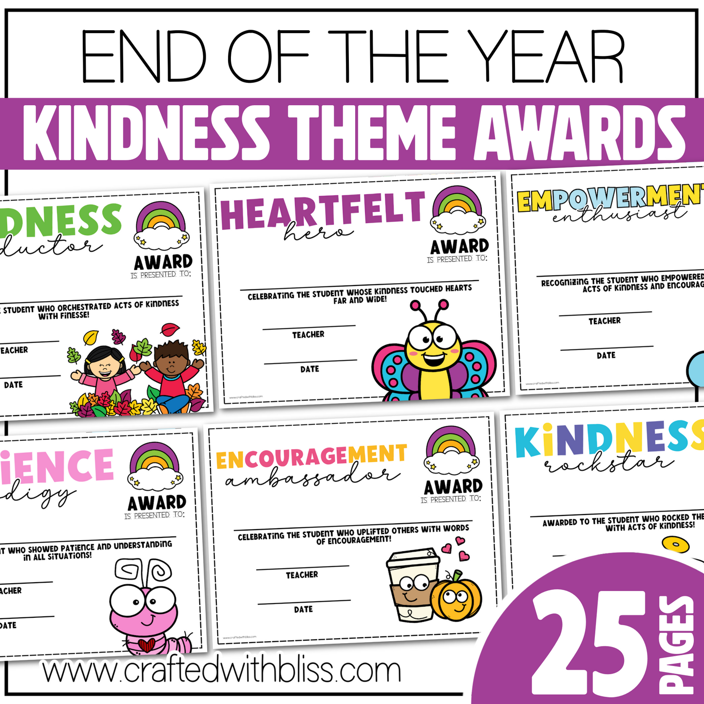 Editable End of the Year Awards Classroom Certificate Kindness Theme