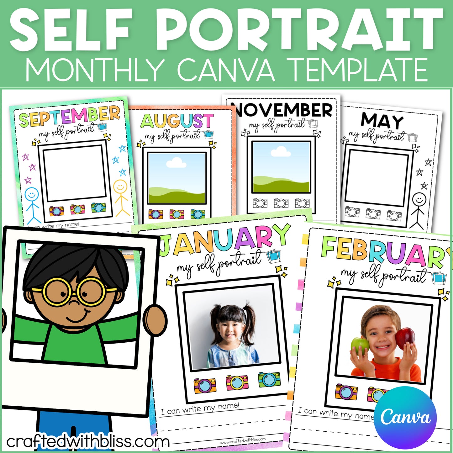 Monthly Self Portrait Activity | Editable Canva Template | Back to School