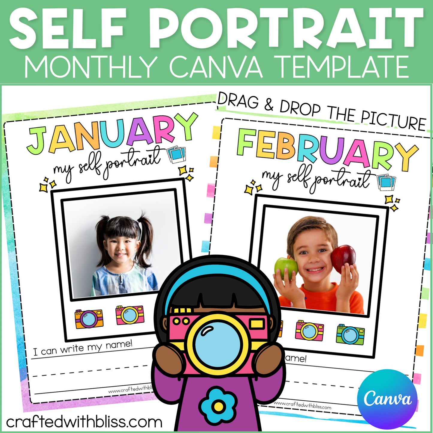 Monthly Self Portrait Activity | Editable Canva Template | Back to School