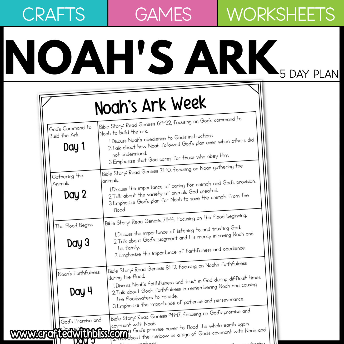 Noah's Ark Bible Story Worksheet Games Crafts