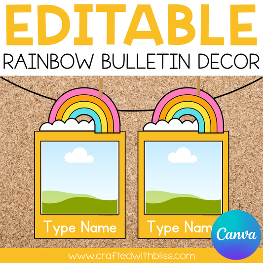 Editable Rainbow Theme Photo Craft Spring Bulletin Board Decor Canva