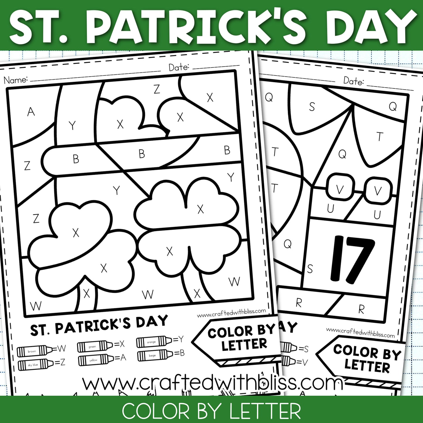 NO PREP St. Patrick's Day Color By Letter Worksheet | Literacy Center