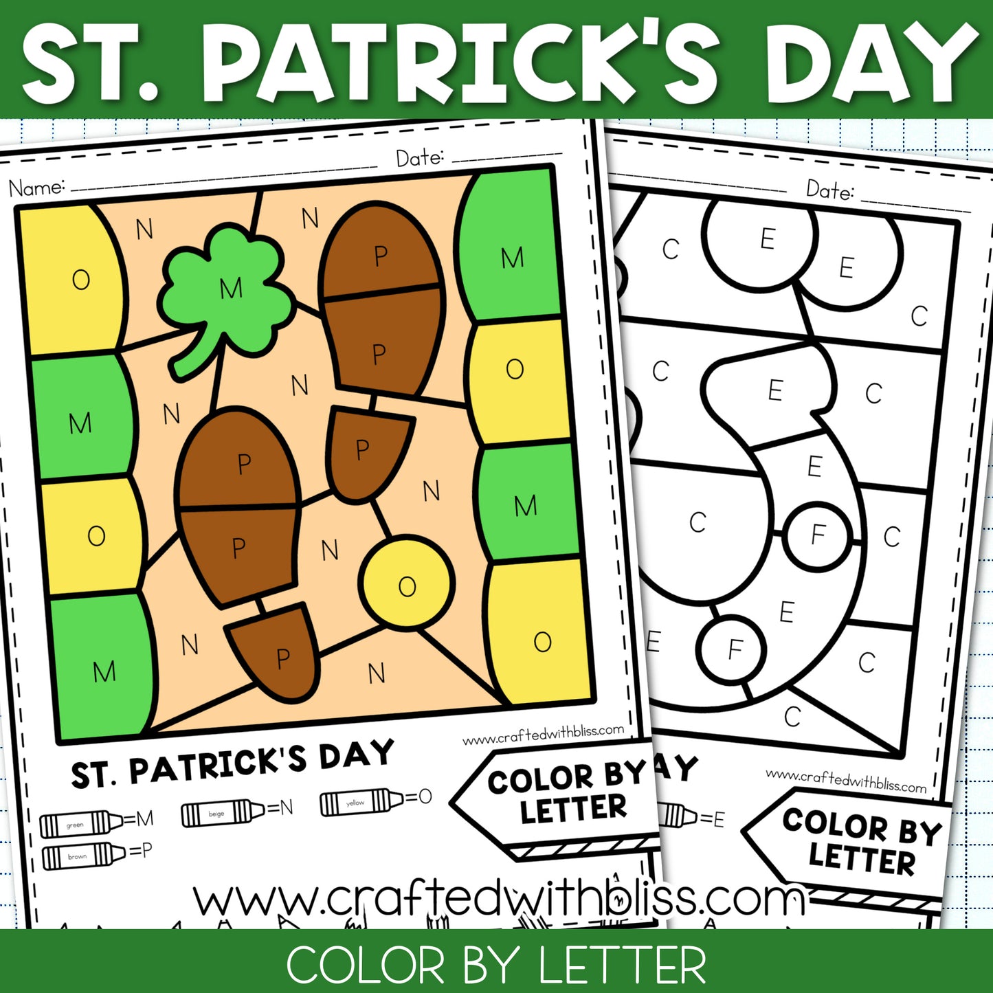 NO PREP St. Patrick's Day Color By Letter Worksheet | Literacy Center