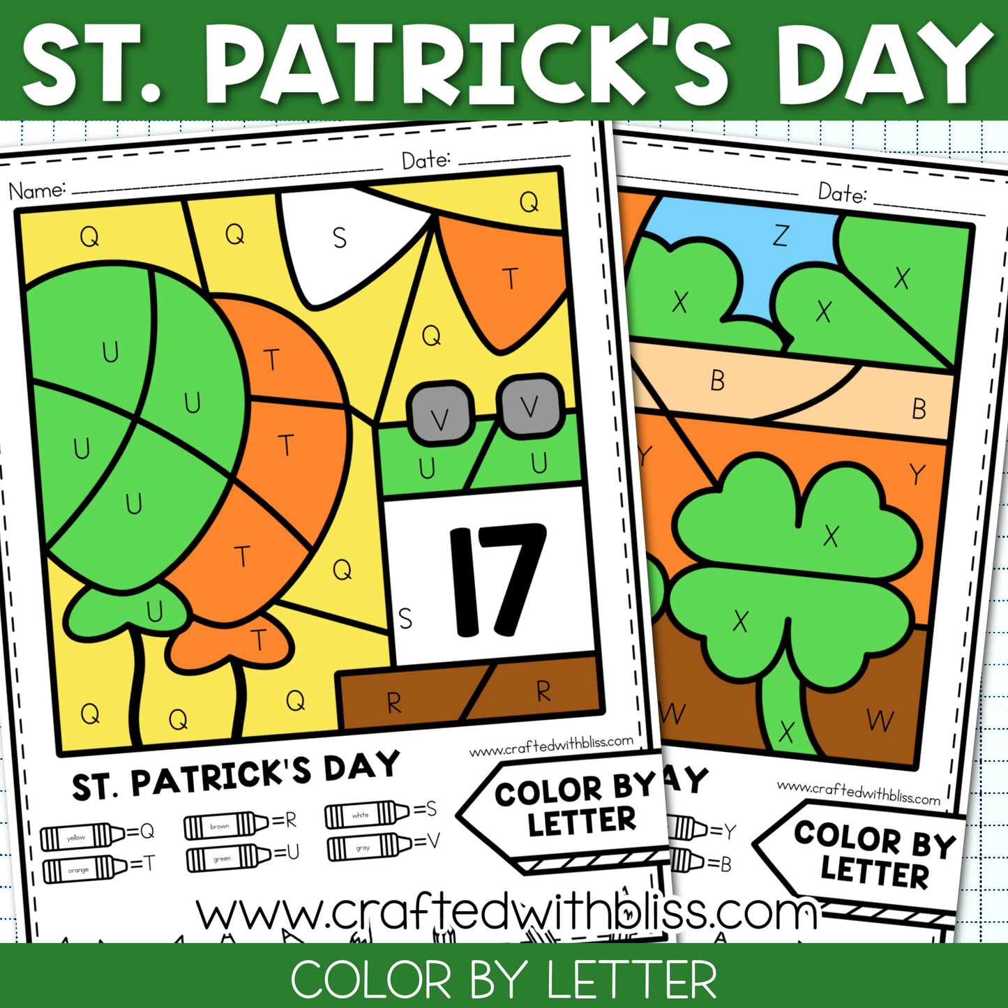 NO PREP St. Patrick's Day Color By Letter Worksheet | Literacy Center