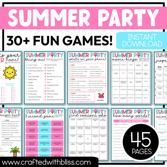 Printable Summer Party Games For All Bundle 30+ Games