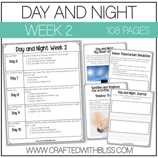 Sun, Moon & Stars Day and Night Science K-2 Worksheet Activity 2 Week Plan