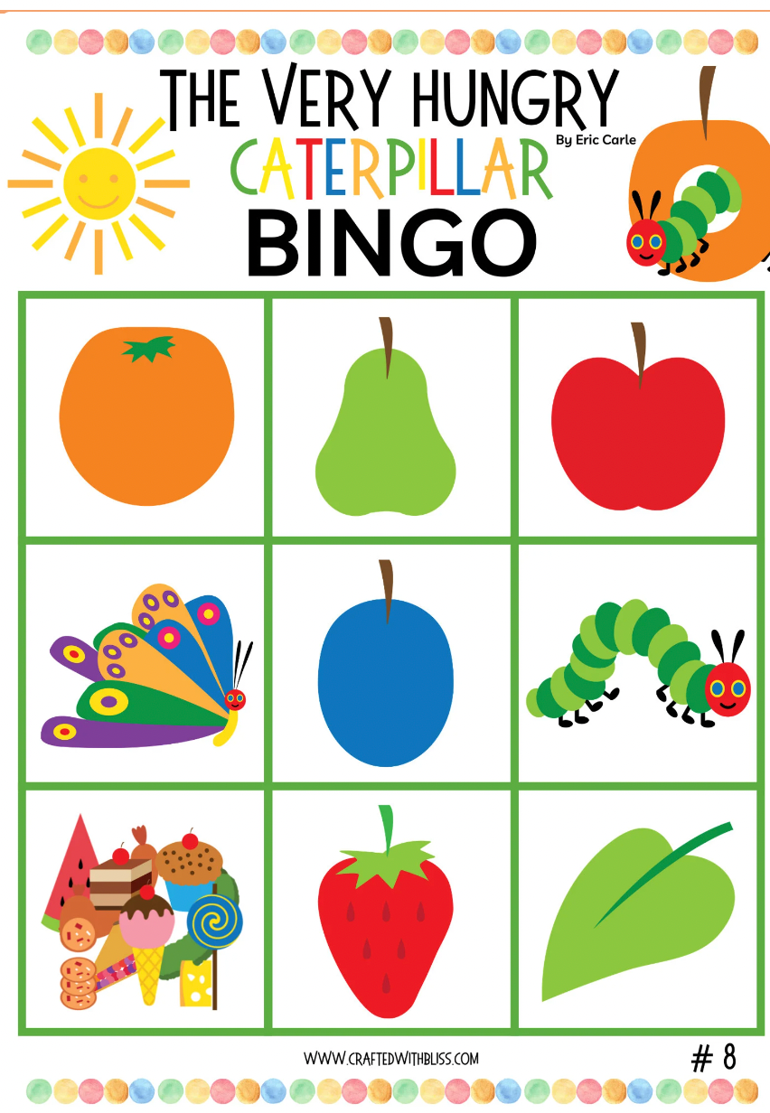 10 The Very Hungry Caterpillar BINGO For Preschool-Kindergarten
