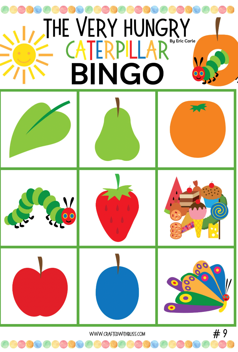 10 The Very Hungry Caterpillar BINGO For Preschool-Kindergarten
