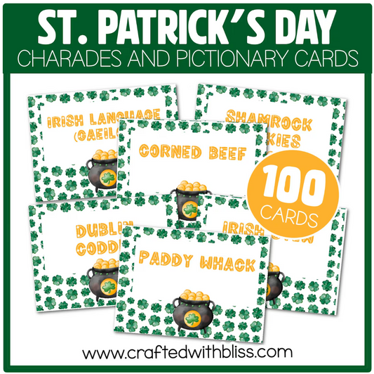 St. Patrick's Day Charades 100 Cards Class Pictionary Party Game