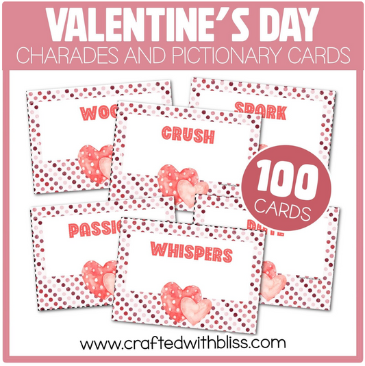 Valentine's Day Charades 100 Cards Class Pictionary Party Game