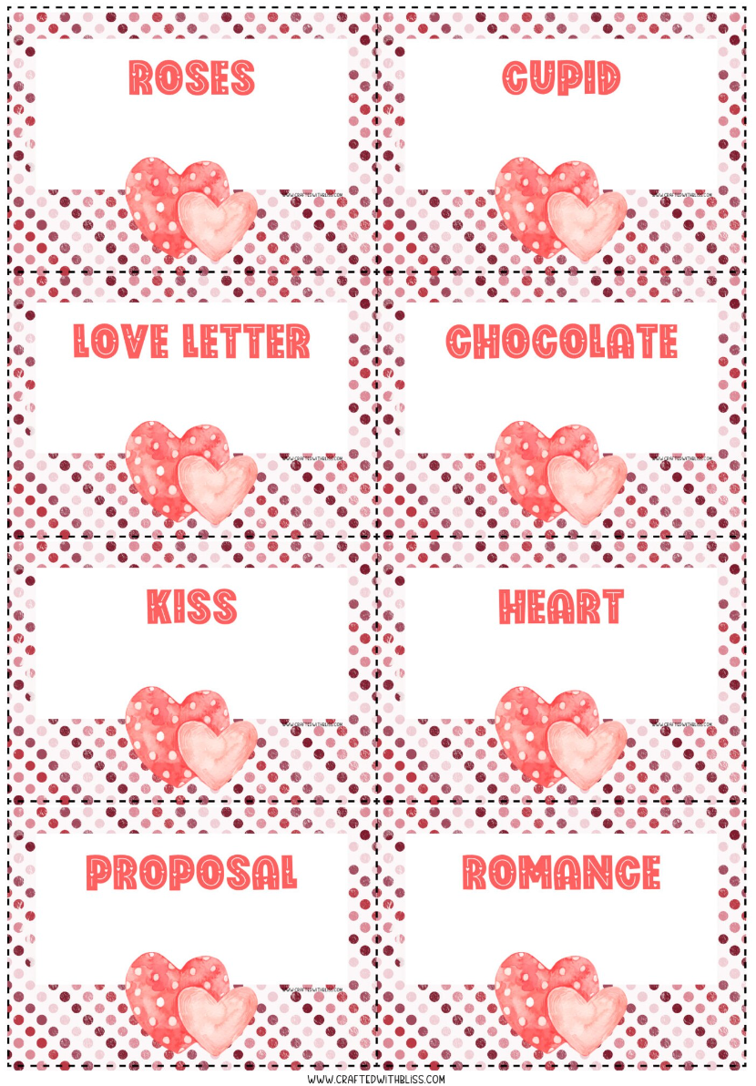Valentine's Day Charades 100 Cards Class Pictionary Party Game