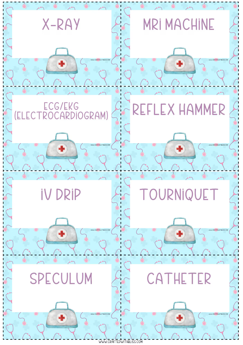 Medical Hospital Charades 100 Cards Class Pictionary Party Game