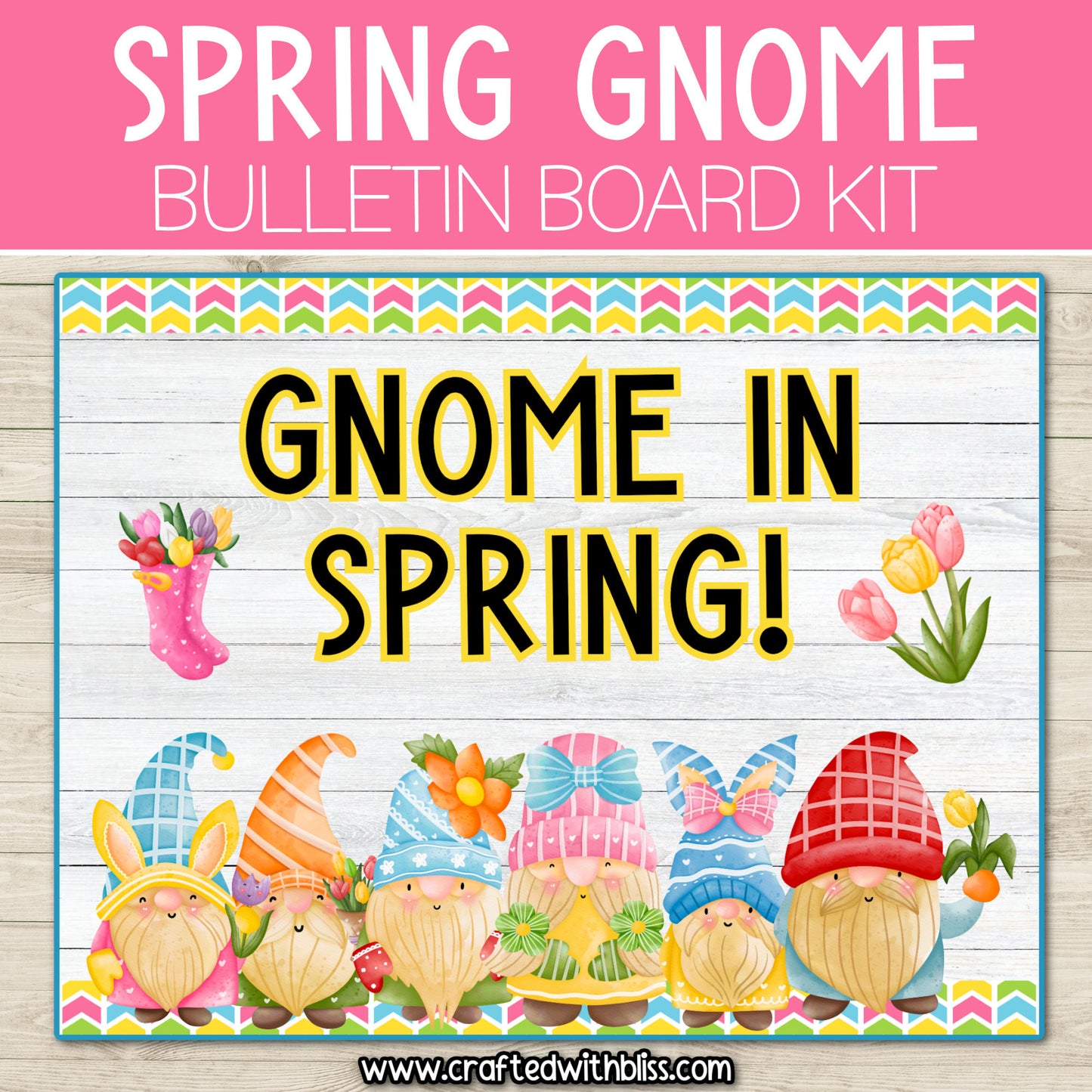Hello Spring Gnomes Bulletin Board Kit Door Classroom Decor March Gnome