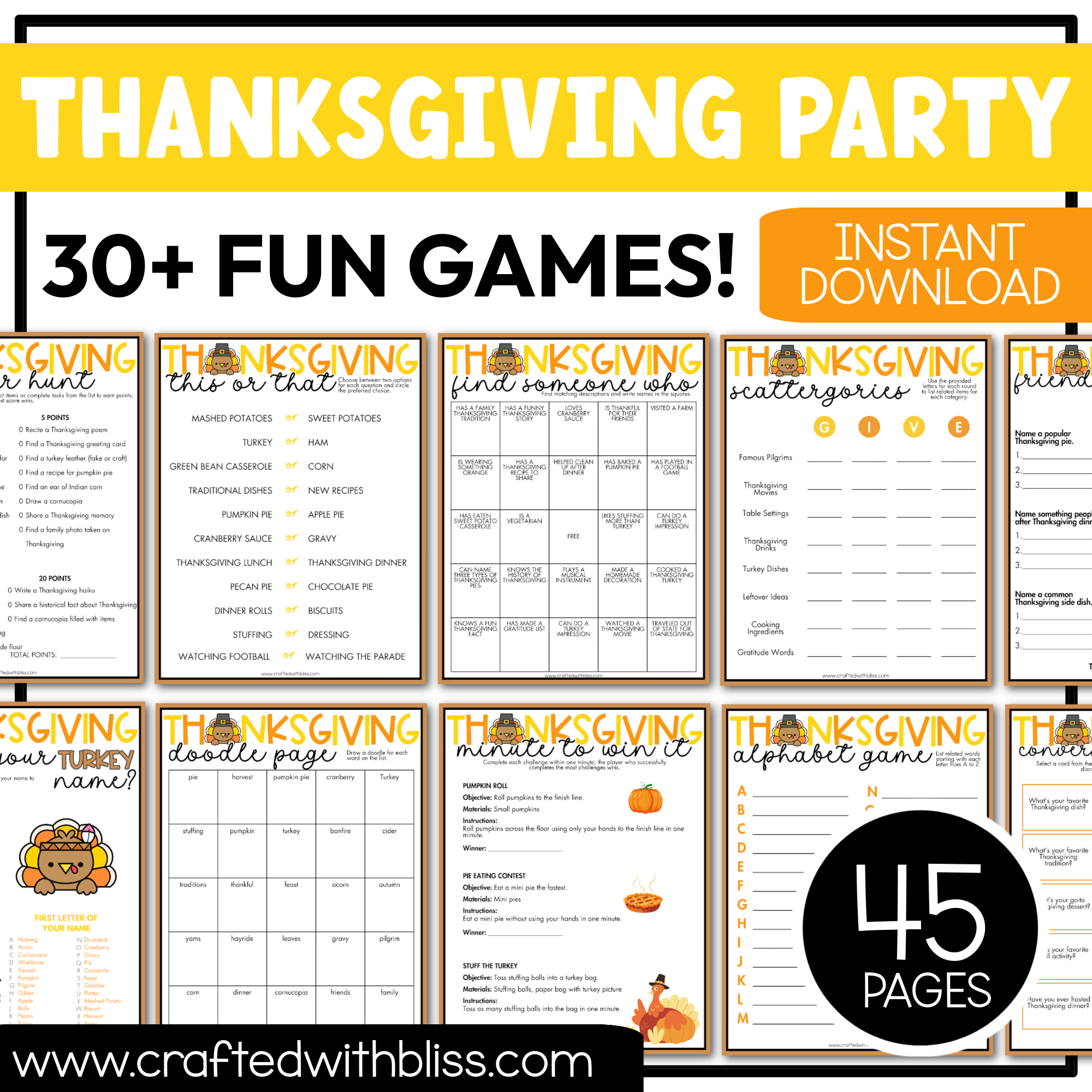 THANKSGIVINGPARTYCRAFTED 1 printable thanksgiving party games for all bundle 30+ games