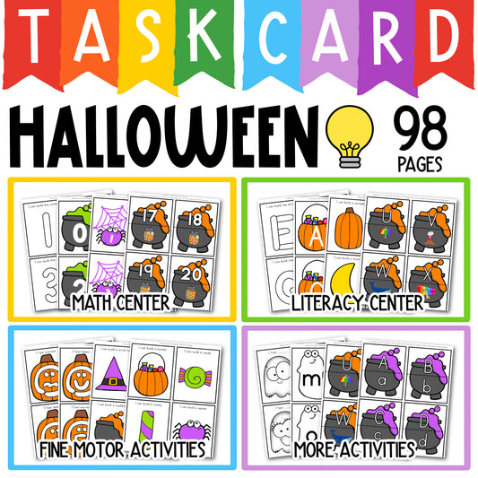 Halloween Math and Literacy Task Cards | October Task Boxes Morning Work