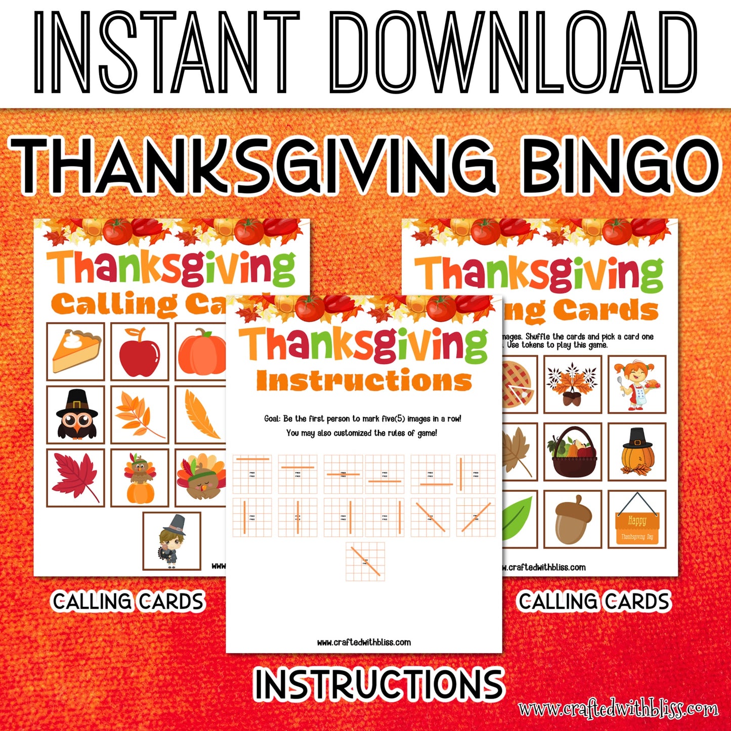 Thanksgiving BINGO For Kids - 25 Cards