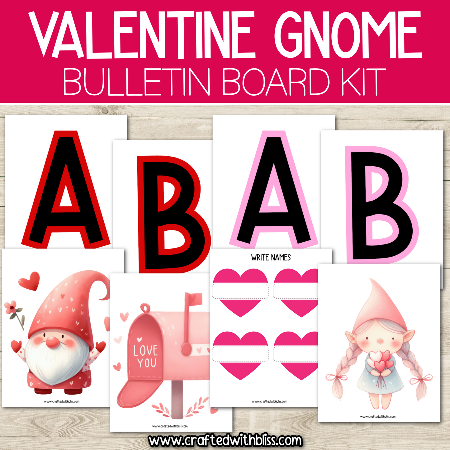 Valentine's Day Gnome Bulletin Board Kit Door Classroom Decor February