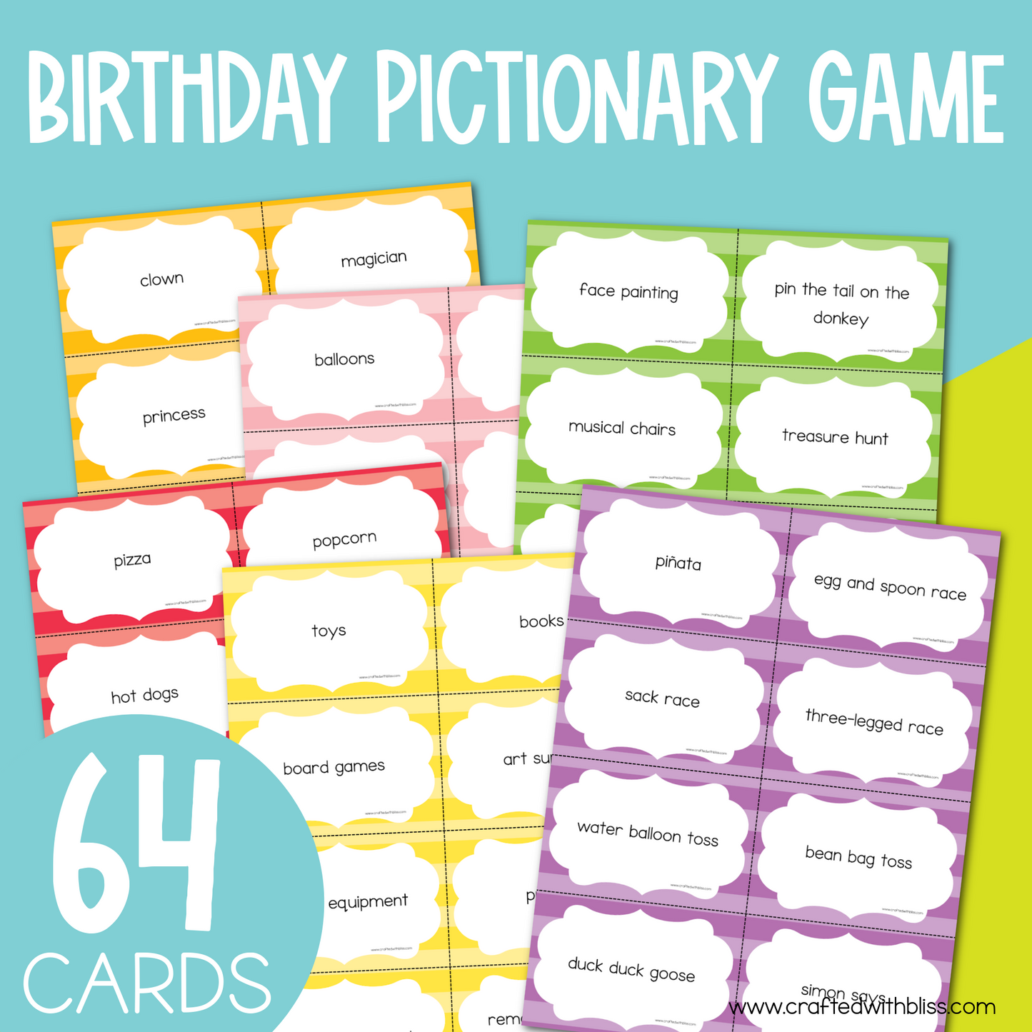 The Ultimate Birthday Pictionary Game For Kids - 64 Cards