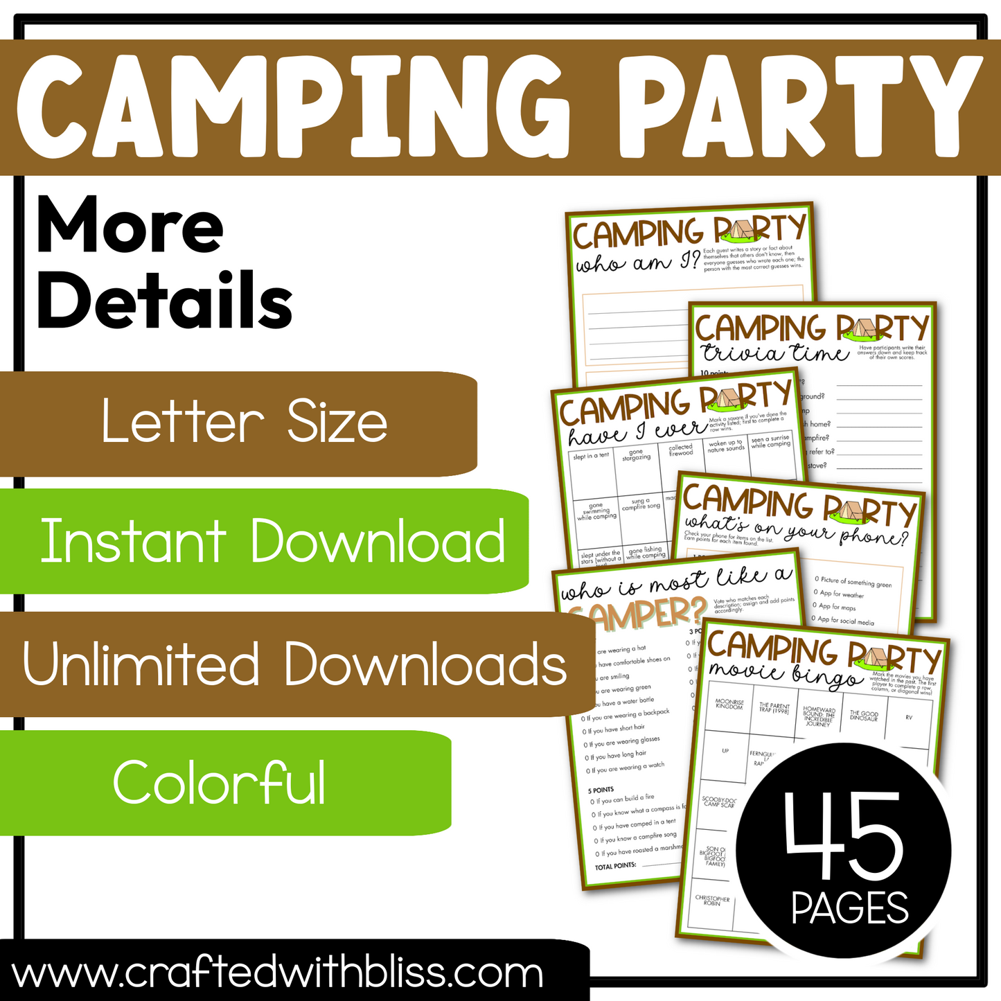 Printable Camping Party Games For All Bundle 30+ Games