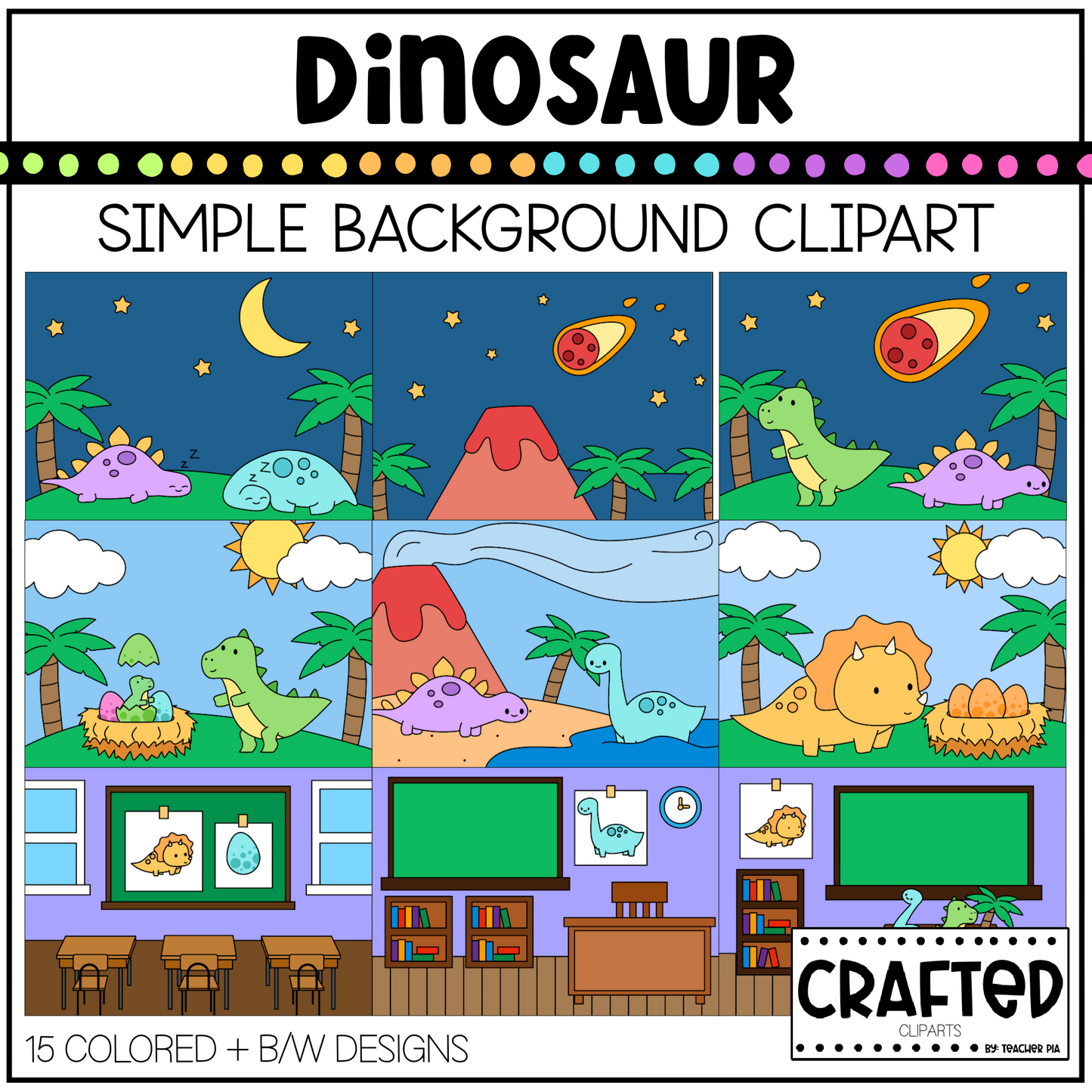 Simple Dinosaur Background Scene July Clipart Commercial Use