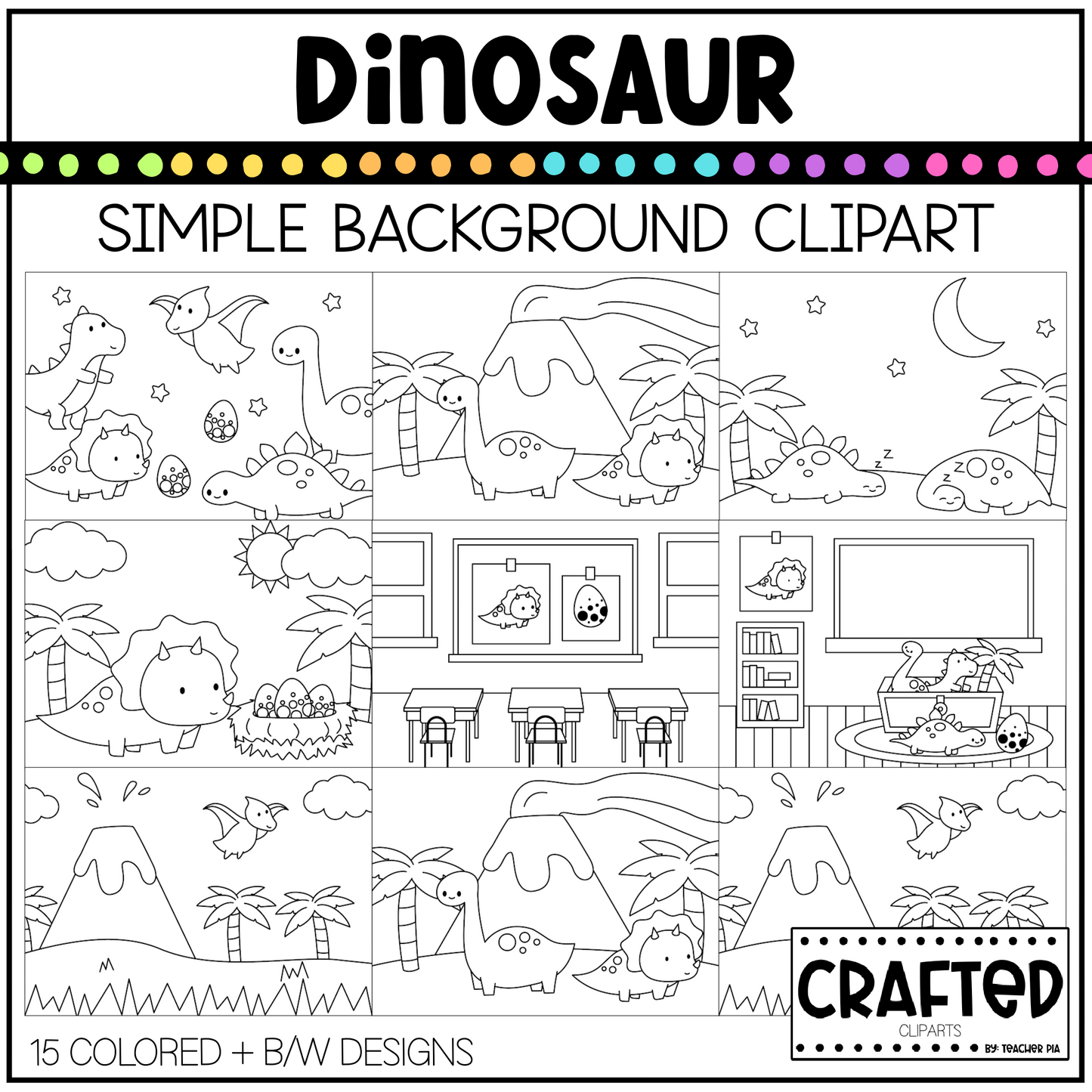 Simple Dinosaur Background Scene July Clipart Commercial Use