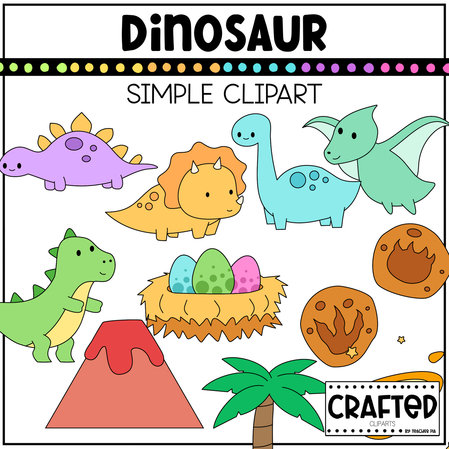 Simple Dinosaur Background Scene July Clipart Commercial Use
