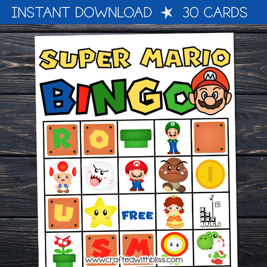Super Mario BINGO For Kids (30 Unique Mario Cards)
